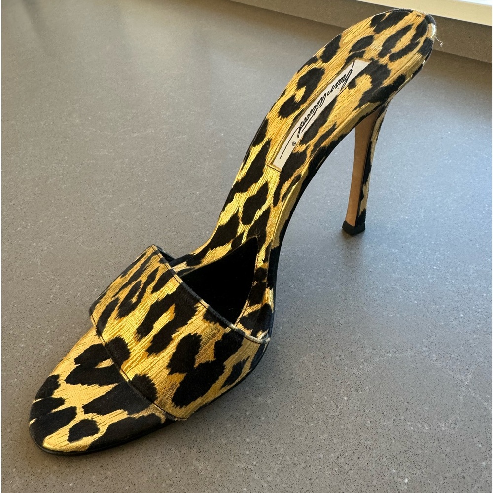 New Designer Brian Atwood Gold/Black Metallic Leopard Slide SZ 41